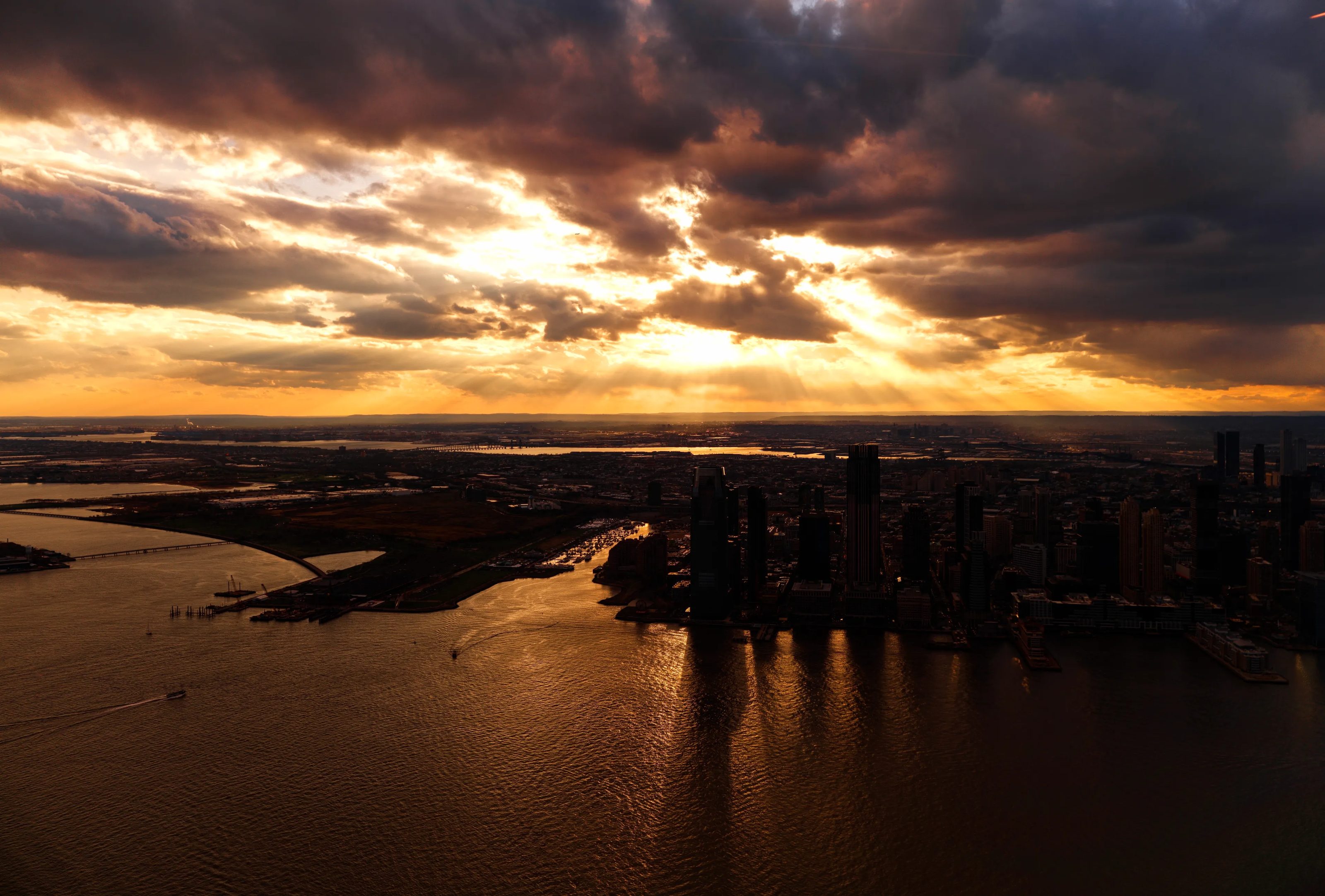 City skyline at sunset